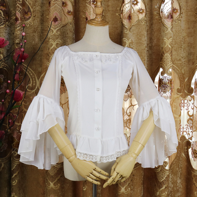taobao agent Original spring and summer lolita dressing retro -sleeve shirt inside see -through chiffon shirts