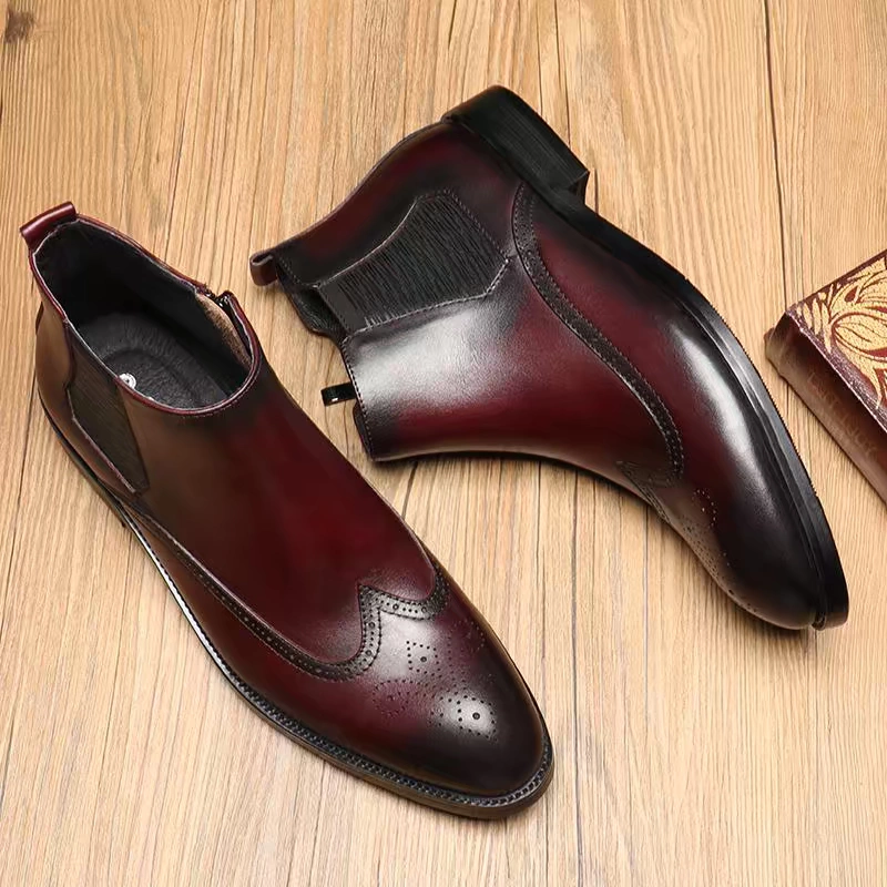 Thương hiệu sang trọng mùa thu và mùa đông mới của người đàn ông kinh doanh chính thức mang giày bốt ngắn kiểu Anh phong cách Anh mũi nhọn chạm khắc giày cao cổ giày da nam - Giày ống