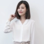 Áo cổ chữ V cổ điển Han Fan áo sơ mi trắng chuyên nghiệp voan nữ mùa thu dài tay 2019 quần áo nữ mùa xuân áo sơ mi cổ vest