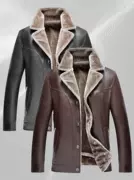 Áo khoác nam chống mùa trung niên áo khoác da cho người trung niên cộng với nhung dày phần lông dài cổ áo lông thú một nam