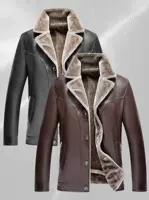 Áo khoác nam chống mùa trung niên áo khoác da cho người trung niên cộng với nhung dày phần lông dài cổ áo lông thú một nam áo jean nam