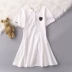 Mùa hè mới của phụ nữ giảm béo POLO cổ áo ngắn tay bé trai cotton màu đen hoang dã eo một từ váy - A-Line Váy mẫu đầm xòe tuổi trung niên A-Line Váy