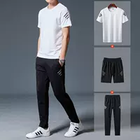 Mùa hè nam Hàn Quốc thể thao giản dị phù hợp với quần short mỏng quần ngắn tay thoáng khí hai mảnh ba mảnh - Bộ đồ quần áo nam