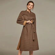Mùa thu và mùa đông phụ nữ mới 100% áo khoác len, thắt lưng với áo khoác cashmere hai mặt houndstooth - Áo len lót đôi
