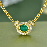 Золотое импортное ожерелье изумруд, ретро расширенная цепочка, 18 карат, 3 карат, с драгоценным камнем, изысканный стиль