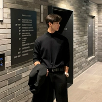 Демисезонный трендовый свитер, черный цветной трикотажный лонгслив, высокий воротник, в корейском стиле, увеличенная толщина