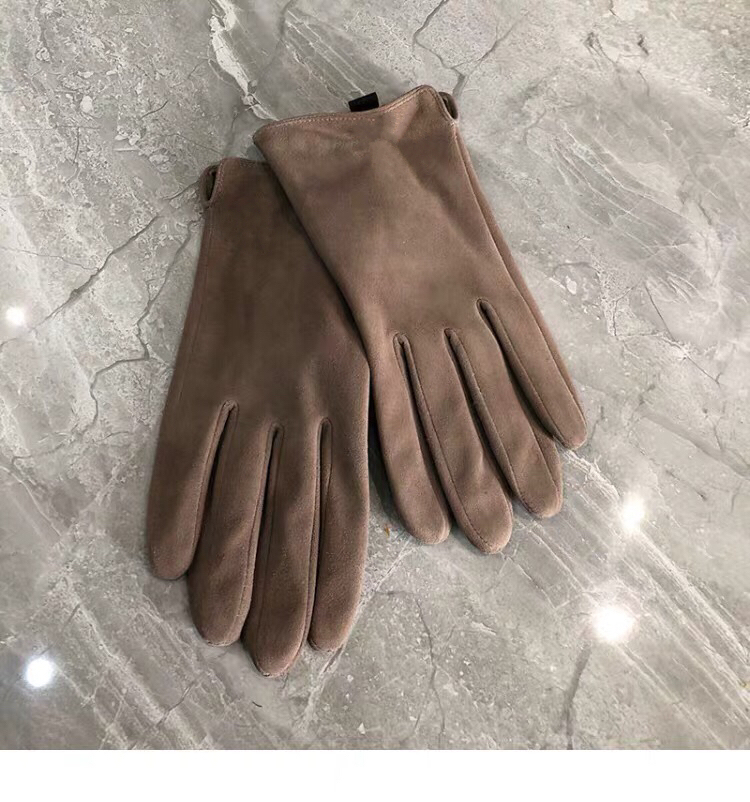 Grey Brown Suede LiningPolychromatic Import Goat skin glove Lamb skin ma'am Plush keep warm Autumn and winter genuine leather glove black Thin drive a car