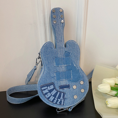 taobao agent Denim small bag, shoulder bag, fashionable guitar, universal one-shoulder bag, 2023, Korean style