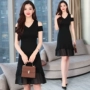 Real shot mùa xuân và hè Thời trang mới phiên bản Hàn Quốc của khí chất cổ chữ V Một chiếc váy chữ nhỏ của phụ nữ - A-Line Váy váy chữ a dáng dài