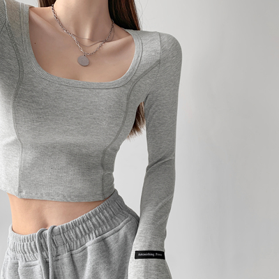 taobao agent Short T-shirt, long-sleeve, square neckline, long sleeve, tight