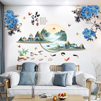 Sansui, трехмерная наклейка на стену для гостиной, настенное украшение, самоклеющиеся обои, китайский стиль, 3D