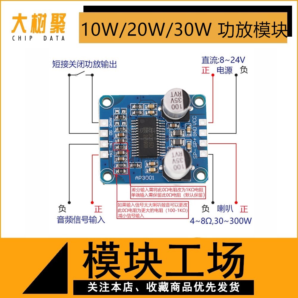 module khuếch đại âm thanh 10W/20W/30W Bộ Khuếch Đại Công Suất Cao Mô Đun Loại D Bộ Khuếch Đại Kỹ Thuật Số Bảng 12V/24V SUNLEPHANT module khuếch đại âm thanh module khuếch đại âm thanh 5v