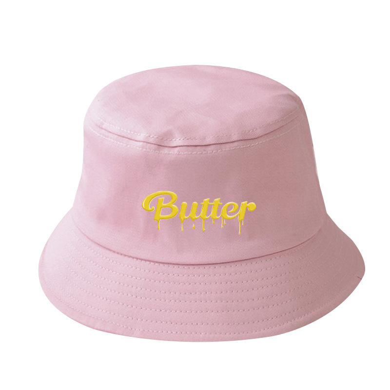Pink - B2021 summer Korean version Bulletproof Youth League single Butter butter originality written words LOGO printing Fisherman hat