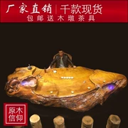 Vàng lụa nanmu rễ khắc bàn trà tổng thể gỗ cà phê bàn ​​cây rễ trà biển gỗ phòng khách lớn nhà kung fu bàn trà - Các món ăn khao khát gốc