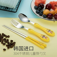 Желтые детские палочки для еды из нержавеющей стали, ложка