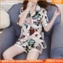 Bộ đồ ngủ bằng lụa tơ tằm dành cho nữ mùa hè mỏng tay ngắn in hình công chúa gió nhà phục vụ giản dị có thể đi ra ngoài phiên bản Hàn Quốc của bộ đồ hai mảnh - Bộ Pajama pijama lụa
