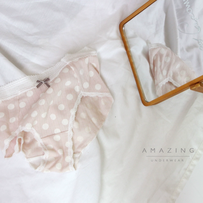 Amazing Baby Cotton Lưới Quần lót nữ thoáng khí Quần lót lớn polka Dots Nhỏ tươi Cotton Tóm tắt Mid Eo - Giống cái