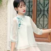 Mùa hè và mùa thu 2019 cổ áo của phụ nữ cổ áo rộng kích thước Trung Quốc cổ điển thêu thêu khóa áo sơ mi voan - Áo sơ mi chiffon ren