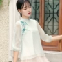 Mùa hè và mùa thu 2019 cổ áo của phụ nữ cổ áo rộng kích thước Trung Quốc cổ điển thêu thêu khóa áo sơ mi voan - Áo sơ mi chiffon ren áo sơ mi nữ form rộng