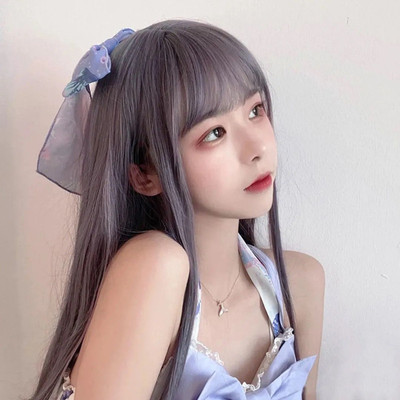 taobao agent Wig, bangs, lifelike blue straight hair, bright catchy style, natural look