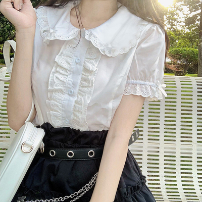 taobao agent Genuine cotton Japanese top, puff sleeves, Lolita style, plus size