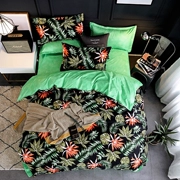 Cành rừng nhiệt đới dày và lá lớn bốn mảnh đặt tấm trải giường thương mại điện tử xuyên biên giới có thể được tùy chỉnh giường 绿