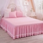 Bộ váy ngủ ren ren Hàn Quốc đơn mảnh màu cotton sân vườn hoa sen trải giường ba bộ màu hồng - Váy Petti giường váy