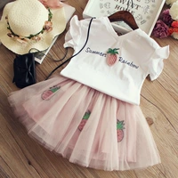 2018 mùa hè cô gái mới dứa nhỏ bay tay áo T-shirt + nửa chiều dài váy hai mảnh trẻ em pettiskirt phù hợp với bộ cotton bé trai đẹp