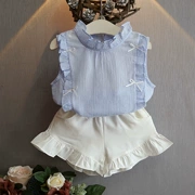 Quần áo trẻ em 2018 Mùa hè New Girls Bow Ruffled Top + Quần short Bộ đồ hai dây ngọt ngào giản dị