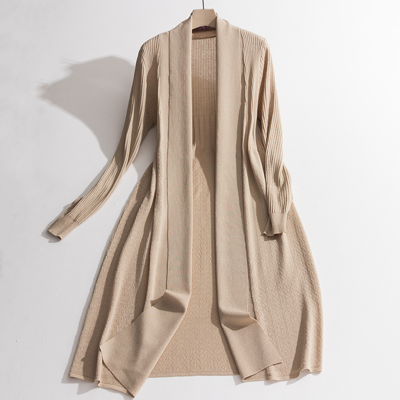 ApricotKorean version Long sleeve easy Ice silk Air conditioning clothes female Cardigan Sweater Medium and long term Show thin Outside Sunscreen Thin tide