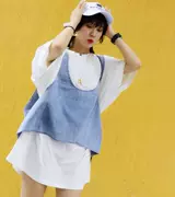 SEVE yirong quốc tế đích thực 7362 denim vest + T-Shirt kích thước lớn casual loose Hàn Quốc phiên bản của hai mảnh váy