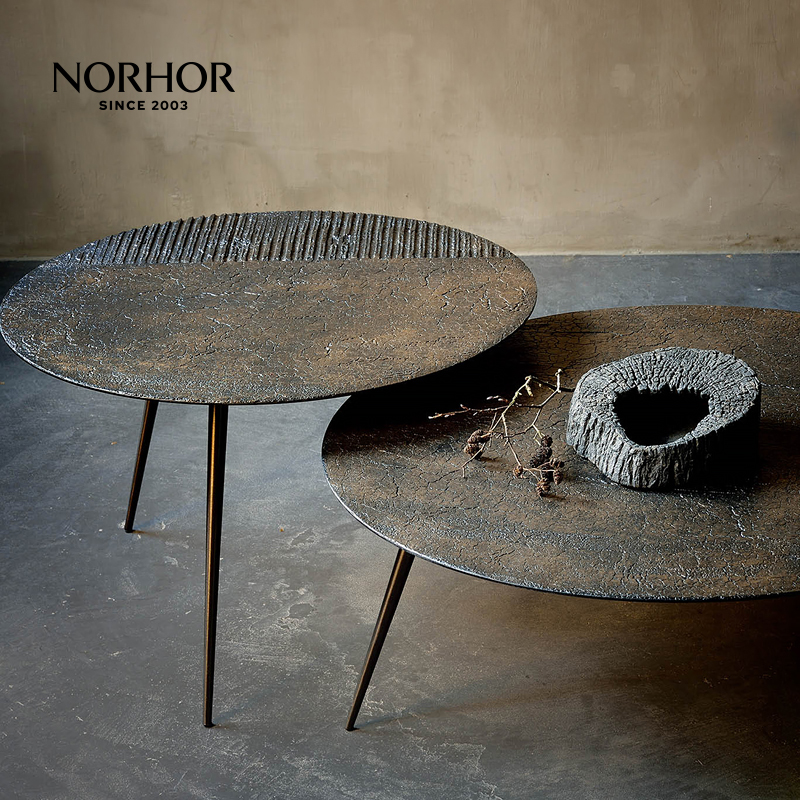 北欧表情原装进口Ethnicraft/LUNA组合茶几侘寂风圆形铁锈色边几K淘宝网