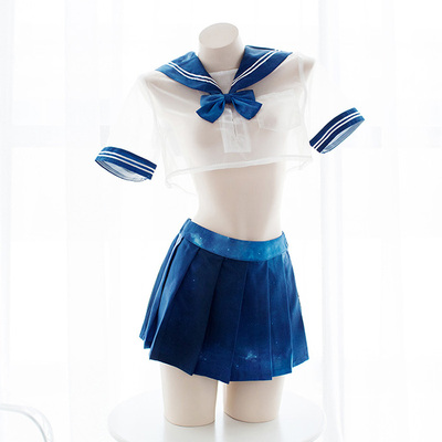 七了个三透明制服星空原宿风超短水手服百褶裙三件套工口制服套装-淘宝网