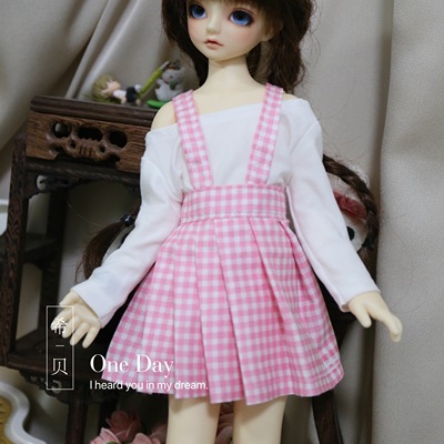 taobao agent BJD4 points 6 points 3 points MSD baby dress, four -quarter, six -point three -point grid strap skirt [Herbova clothing]