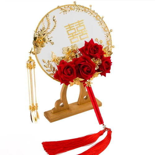 Древний фенфенг невеста вентилятор китайский китайский xiuhe одежда счастливая фанат, схваченный цветочный свадебный вентилятор ручной работы ручной работы Diy Materal Material Bag