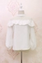 Nhật Bản gốc D mùa xuân và mùa hè mới ren đứng cổ áo khâu xù áo thun dài tay voan áo sơ mi nữ trắng