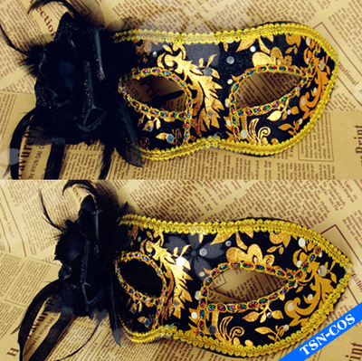 taobao agent 第二氏 /COS props black deacon 384 Charles black feathers, exquisite velvet masks PJ-57