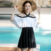 Áo tắm kích thước lớn bảo thủ nữ chia váy phong cách váy một từ vai spa Hàn Quốc là mỏng ngực nhỏ thu thập áo tắm