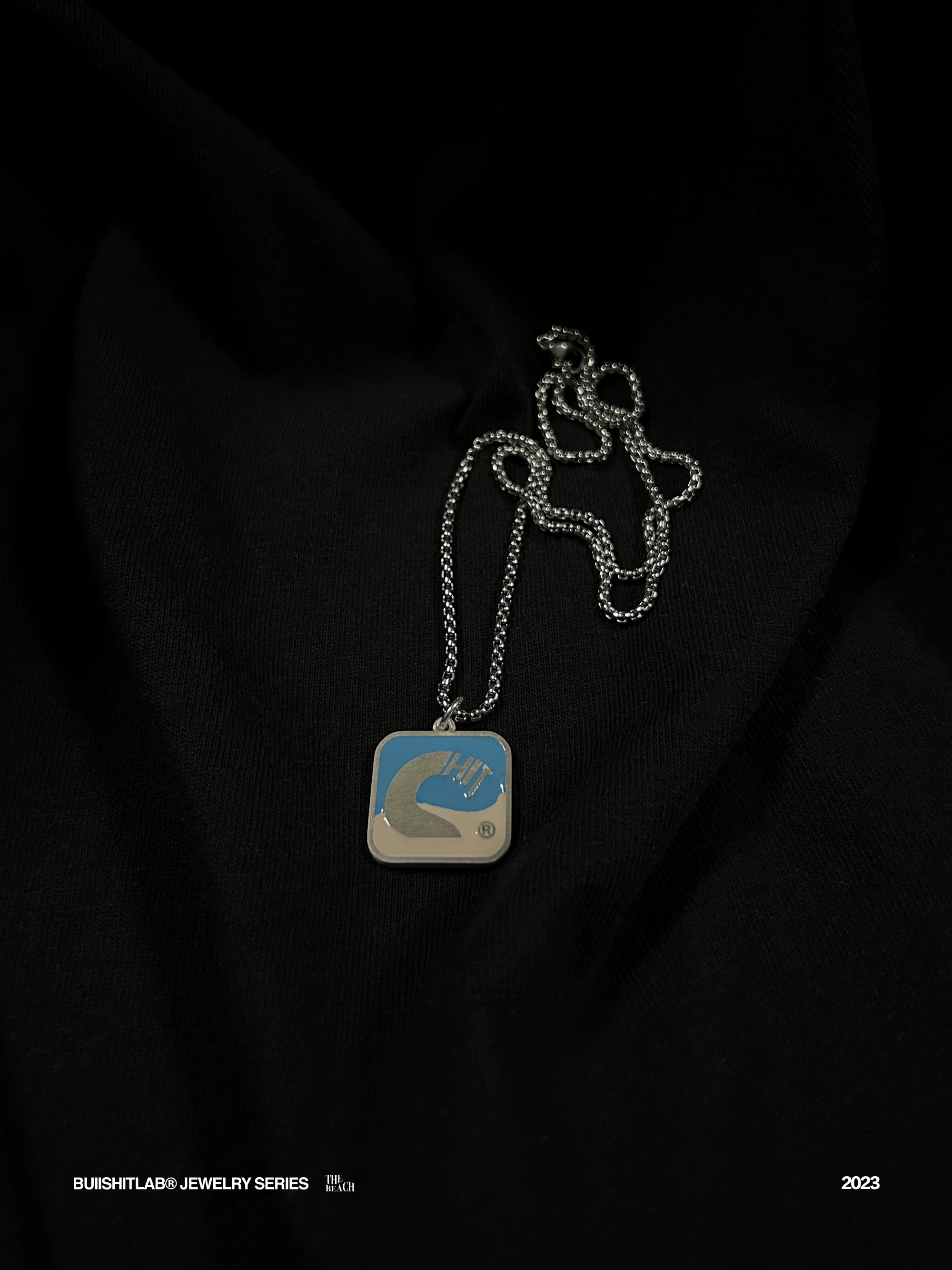 Genuine design beach enamel for experiments, stone inlay, necklace, silver 925 sample