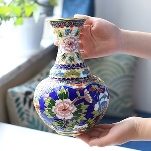 [北京正宗景泰蓝铜胎掐丝珐琅花瓶家居摆件花丝牡丹龙凤金地留香瓶]