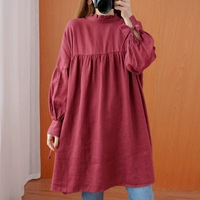 Рубашка, фонарь, длинный жакет, с открытой спиной, из хлопка и льна, большой размер, с рукавом