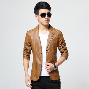 Fat Oversized Men Leather Jacket Slim Casual Teen Short Motorcycle Leather Leather Suit Suit - Quần áo lông thú