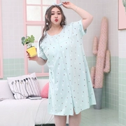 Mùa hè nữ cotton cổ tròn tay ngắn mở váy ngủ cộng với phân bón để tăng mỡ mm cỡ lớn váy ngủ 200 kg dịch vụ tại nhà - Đêm đầm