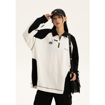 taobao agent Genuine design retro train model, T-shirt, thin autumn sweatshirt, American style, polo collar, long sleeve