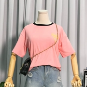 G 28 mùa hè mới của Hàn Quốc phiên bản của xu hướng của thời trang ngắn tay áo khâu thư vòng cổ T-Shirt