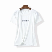 37266 mùa hè mới nữ thư Hàn Quốc chữ thêu áo sơ mi đơn giản Mỏng hoang dã ngắn tay T-Shirt Tháng Bảy 28