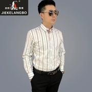 Jack Langbo nam 2019 áo sơ mi công sở mới mùa xuân nam xu hướng hoang dã áo sơ mi cotton dài tay giản dị - Áo