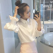 Thu đông 2017 mới buông tay trắng phồng tay áo lồng đèn tay áo sơ mi Hàn Quốc phiên bản áo đơn giản nữ sinh viên