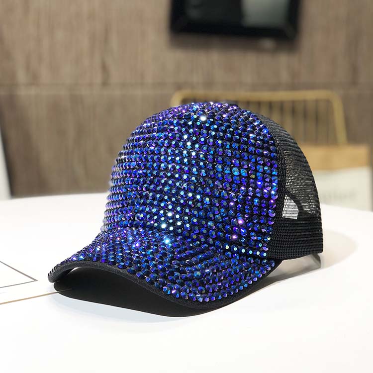 NET Hat. & Black HatHat female rhinestone personality peaked cap Spring and autumn days fashion Baseball cap Korean version Versatile tide summer manual Inlaid diamond Internet celebrity
