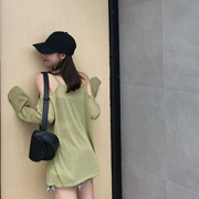 2018 mùa hè mới Hàn Quốc phiên bản của màu rắn đơn giản hoang dã dài tay vai lỏng lẻo lỏng mỏng len kem chống nắng áo sơ mi